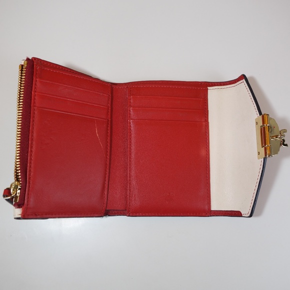 MCM Patricia Three Fold Brown & Red Visetos Leather Push Lock Wallet, Sz Medium - Picture 8 of 16